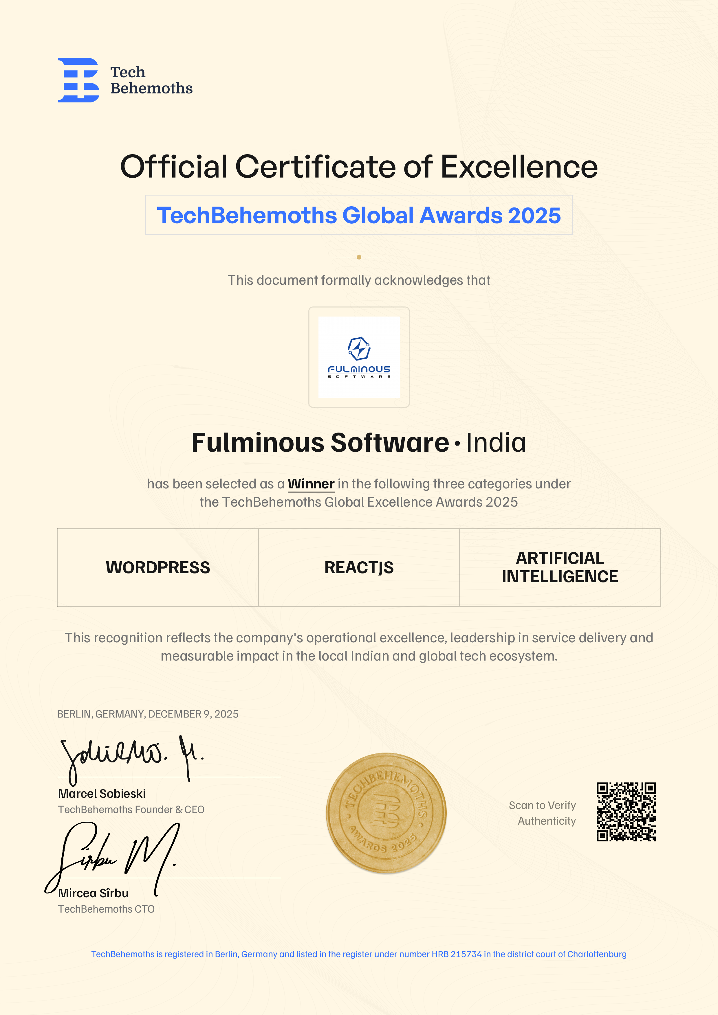 certificate of techbehemoths